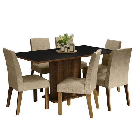 Juego de Comedor Mesa Tablero de Madera 6 Sillas Marrón/Negro/Imperial Renata Madesa