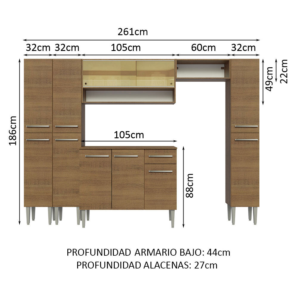 Cocina Integral 261cm Marrón Emilly Madesa 04