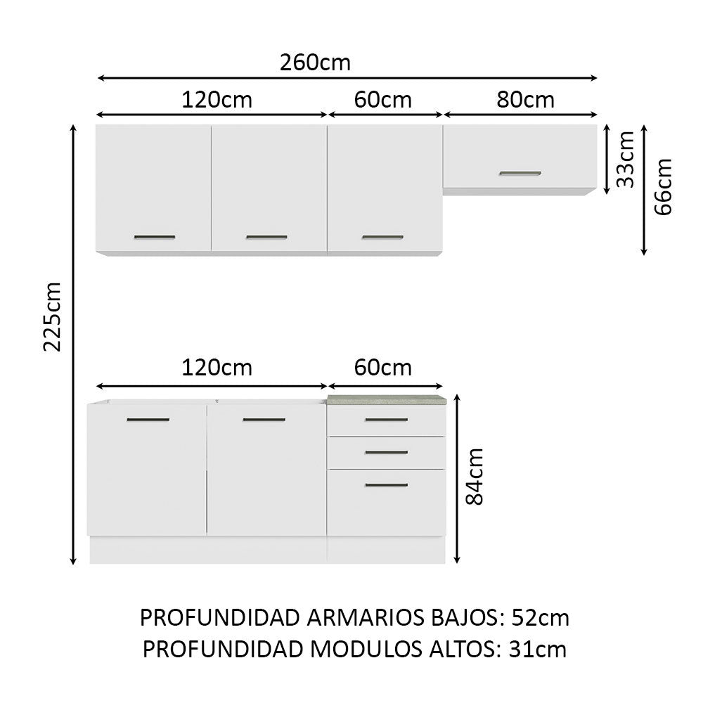 Cocina Integral 260cm Blanco Agata 02