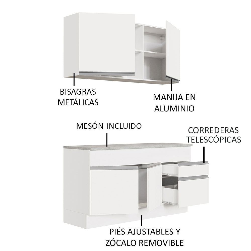 Cocina Compacta 150cm Blanco Glamy Madesa 01