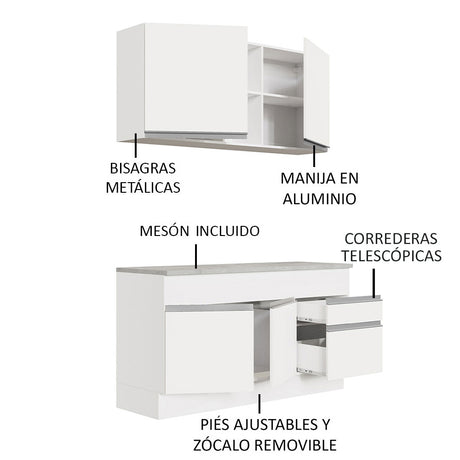 Cocina Compacta 150cm Blanco Glamy Madesa 01