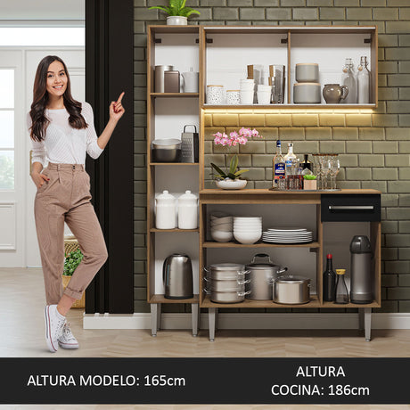 Cocina Compacta 137cm Sin Mesón De Acero Marrón/Negro Emilly Madesa 05