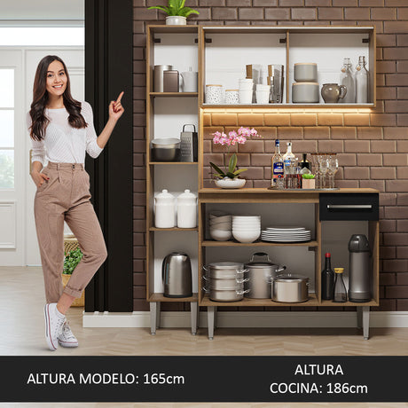 Cocina Compacta 137cm Sin Mesón De Acero Marrón/Negro Emilly Madesa 06