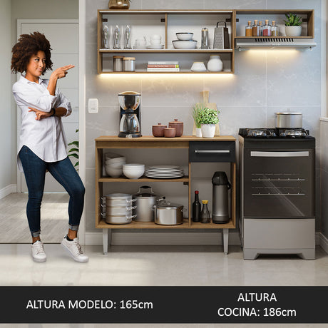 Cocina Compacta 165cm Sin Mesón De Acero Marrón/Negro Emilly Madesa 02