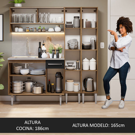 Cocina Compacta 169cm Con Mesón De Acero Marrón/Negro Emilly Madesa 14