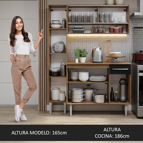 Cocina Compacta 137cm Sin Mesón De Acero Marrón/Negro Emilly Madesa 09