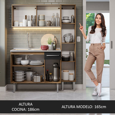 Cocina Compacta 137cm Con Mesón De Acero Marrón/Negro Emilly Madesa 08