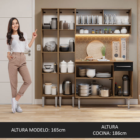 Cocina Compacta 169cm Sin Mesón De Acero Marrón/Negro Emilly Madesa 13