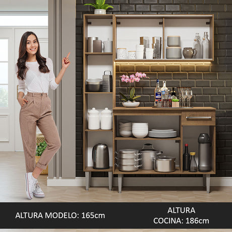 Cocina Compacta 137cm Sin Mesón De Acero Marrón Emilly Madesa 05