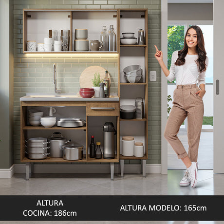 Cocina Compacta 137cm Con Mesón De Acero Marrón Emilly Madesa 07