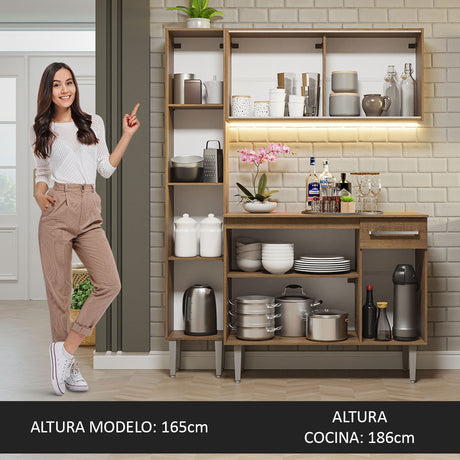 Cocina Compacta 137cm Sin Mesón De Acero Marrón Emilly Madesa 06