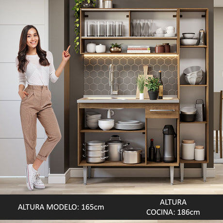 Cocina Compacta 137cm Con Mesón De Acero Marrón Emilly Madesa 10