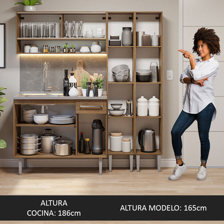 Cocina Compacta 169cm Con Mesón De Acero Marrón Emilly Madesa 14