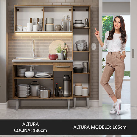 Cocina Compacta 137cm Con Mesón De Acero Marrón Emilly Madesa 08