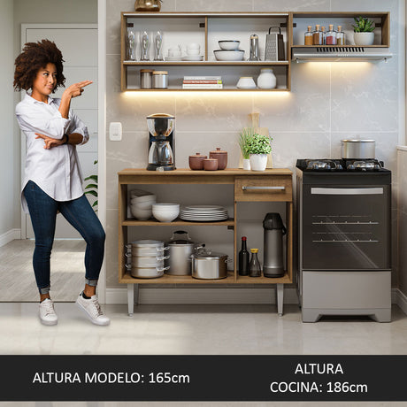 Cocina Compacta 165cm Sin Mesón De Acero Marrón Emilly Madesa 02