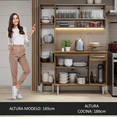 Cocina Compacta 137cm Sin Mesón De Acero Marrón Emilly Madesa 09