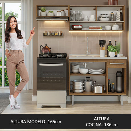 Cocina Compacta 165cm Con Mesón De Acero Marrón Emilly Madesa 01