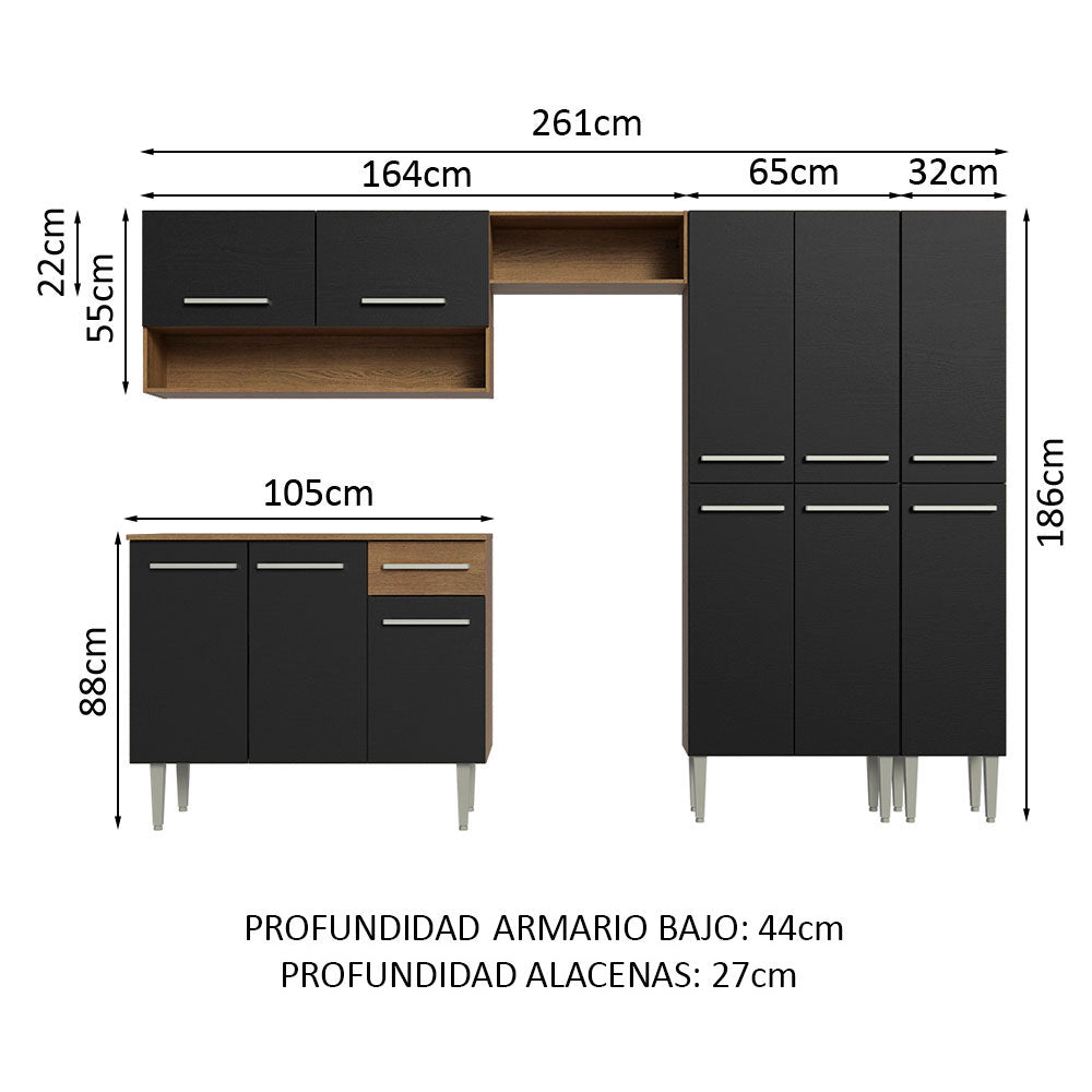 Cocina Integral 261cm Marrón/Negro Emilly 02