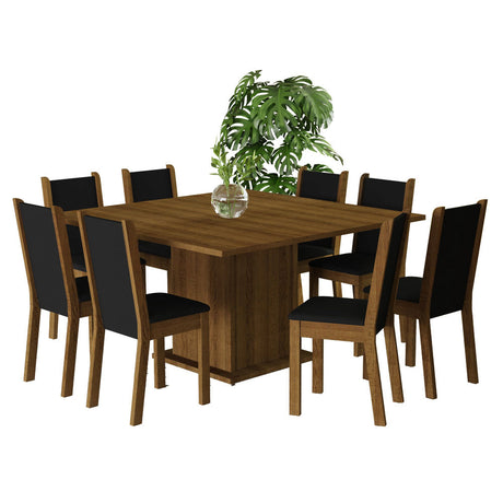 Juego de Comedor Mesa Tablero de Madera 8 Sillas Marrón/Negro Marisa Madesa