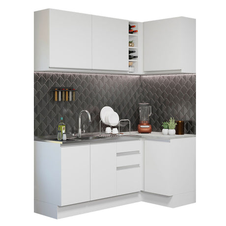 Cocina Integral Esquinera 269cm Blanco Glamy Madesa 01