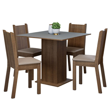 Juego de Comedor Mesa Tablero de Madera 4 Sillas Marrón/Gris/Sintético Beige Samara Madesa