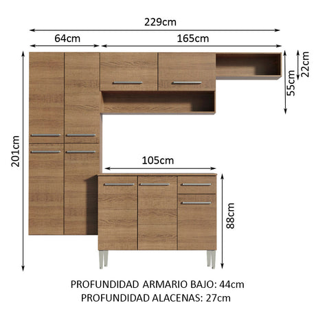 Cocina Integral 229cm Marrón Emilly Fit Madesa 03