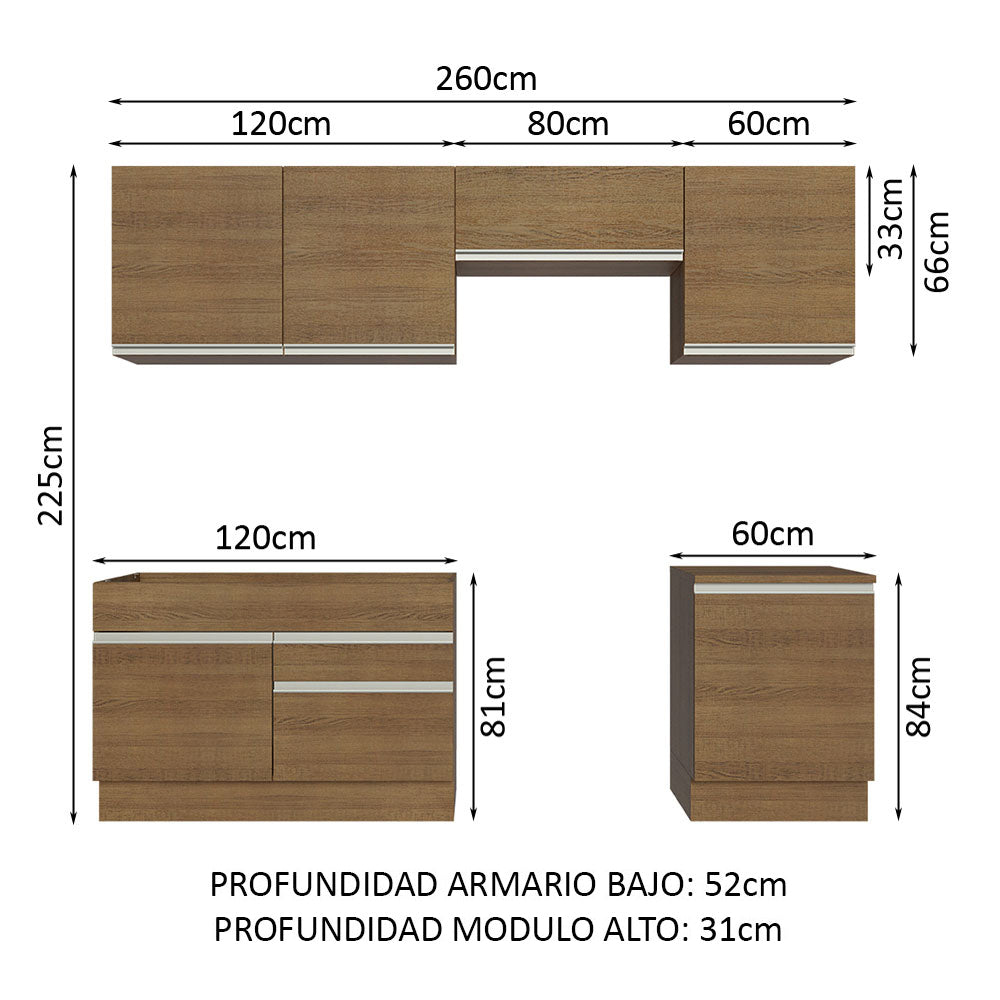 Cocina Integral 260cm Marrón Glamy Madesa 04