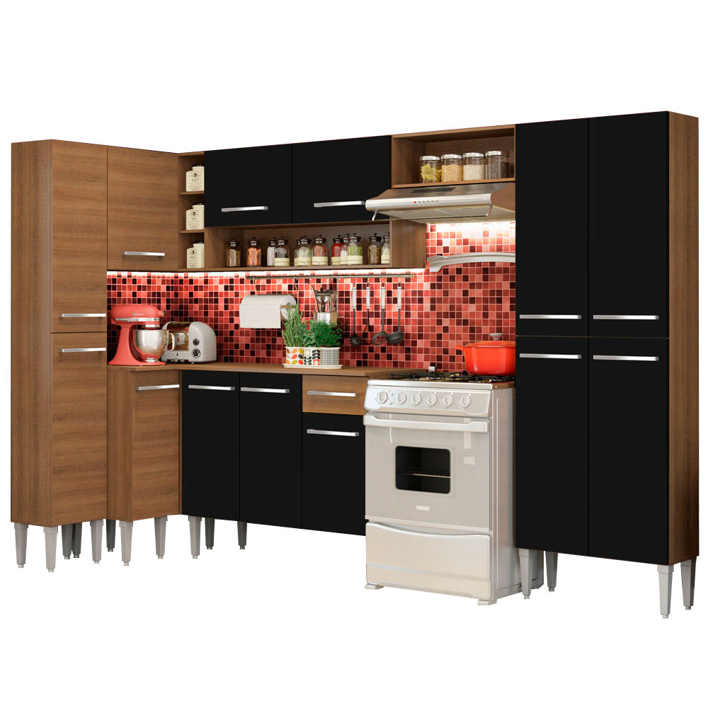 Cocina Integral Esquinera 385cm Marrón/Negro Emilly Love 01