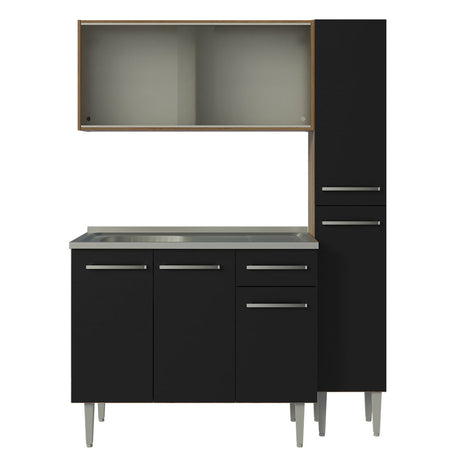 Cocina Compacta 137cm Con Mesón De Acero Marrón/Negro Emilly Madesa 07