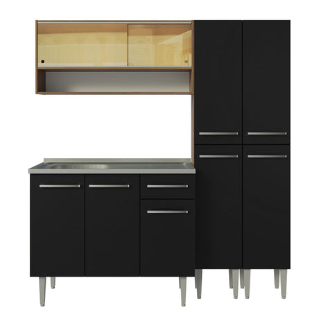 Cocina Compacta 169cm Con Mesón De Acero Marrón/Negro Emilly Madesa 14