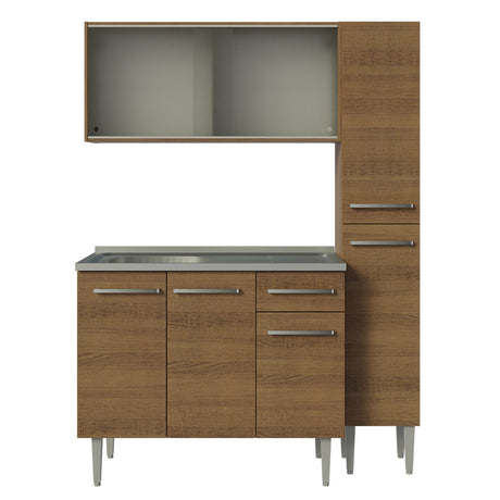 Cocina Compacta 137cm Con Mesón De Acero Marrón Emilly Madesa 07