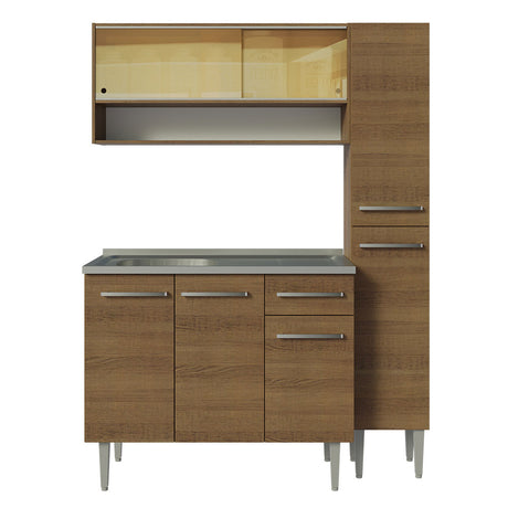 Cocina Compacta 137cm Con Mesón De Acero Marrón Emilly Madesa 10