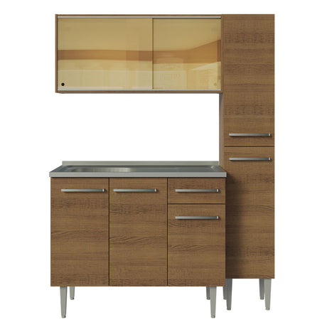 Cocina Compacta 137cm Con Mesón De Acero Marrón Emilly Madesa 08