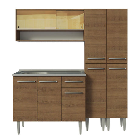 Cocina Compacta 169cm Con Mesón De Acero Marrón Emilly Madesa 14