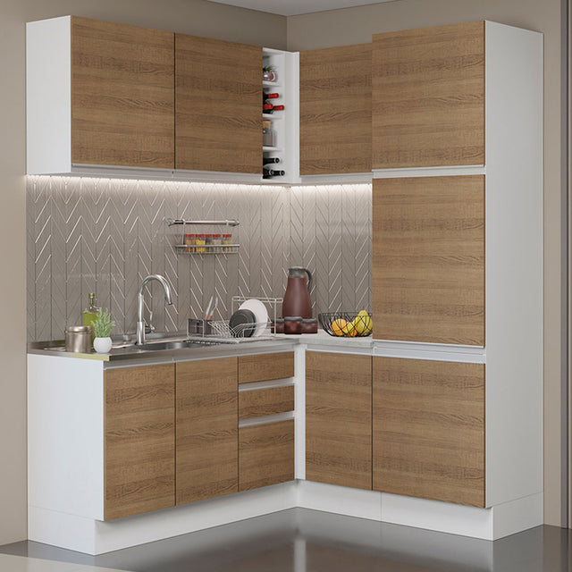 Cocina Integral Esquinera 329cm Blanco/Marrón Glamy Madesa 01