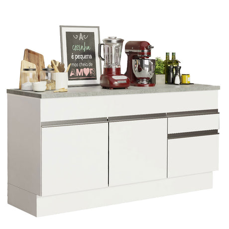 Mueble de Cocina 2 Puertas 3 Cajones 150cm Glamy Madesa - Blanco