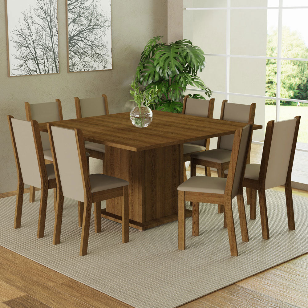 Juego de Comedor Mesa Tablero de Madera 8 Sillas Marrón/Crema/Beige Marisa Madesa