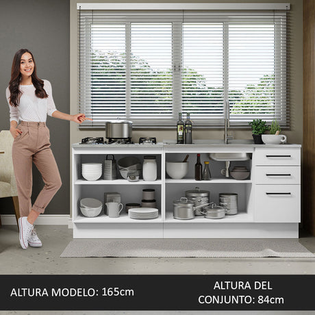 Kit con 2 Muebles de Cocina 3 Cajones y 4 Puertas (Sin Tablero Ni Fregadero) Blanco Agata Madesa 01