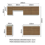 Cocina Integral 240cm Blanco/Marrón Glamy Madesa 10