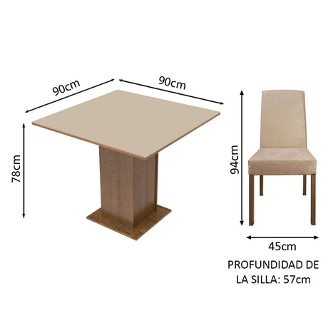 Juego de Comedor Madesa Deise Mesa con Tablero de Madera 4 Sillas Marrón/Crema/Imperial