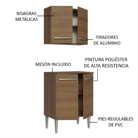 Kit Alacena y Mueble de Cocina 64cm Marrón Emilly Madesa