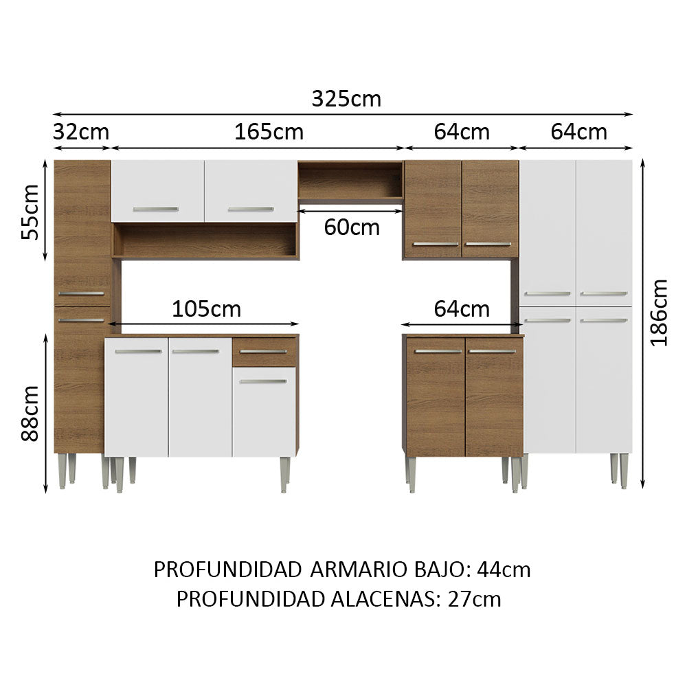 Cocina Integral 325cm Emilly Marrón/Blanco Madesa 02