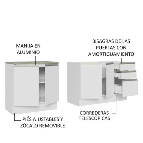 Kit con 2 Muebles de Cocina 4 Puertas y 3 Cajones (Sin Tablero Ni Fregadero) Blanco Glamy Madesa 06