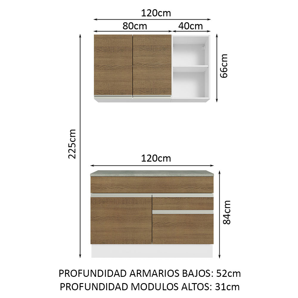 Cocina Compacta 120cm Blanco/Marrón Glamy Madesa 08