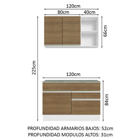 Cocina Compacta 120cm Blanco/Marrón Glamy Madesa 08