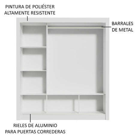 Ropero Doble Madesa Monaco 3 Puertas Corredizas 1 con Espejo - Blanco