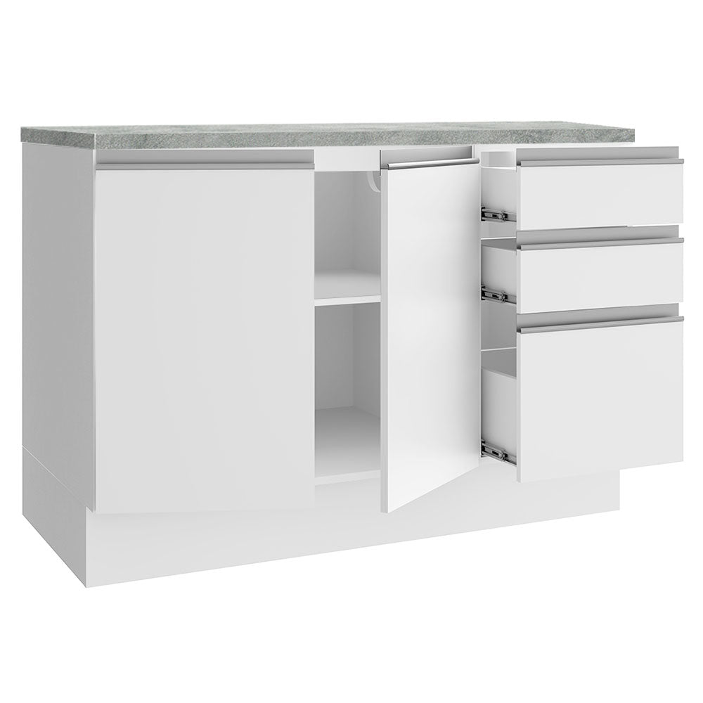 Mueble de Cocina 2 Puertas 3 Cajones 120cm Glamy Madesa - Blanco