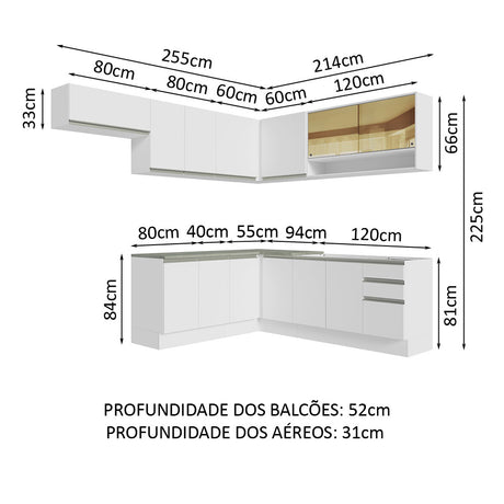 Cocina Integral Esquinera 469cm Blanco Glamy Madesa 01