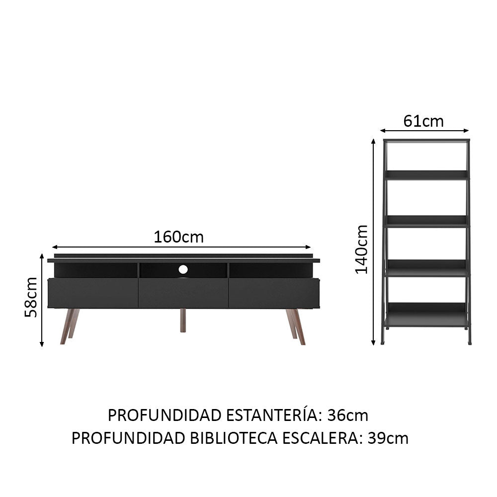 Centro de Entretenimiento Londres y Mueble Estante Librero Negro Madesa