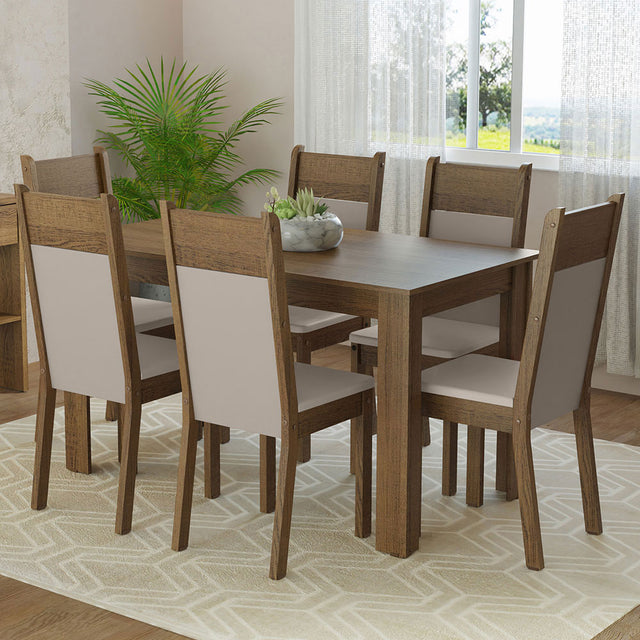 Juego de Comedor Mesa Tablero de Madera 6 Sillas Marrón/Crema/Beige Bahamas Madesa